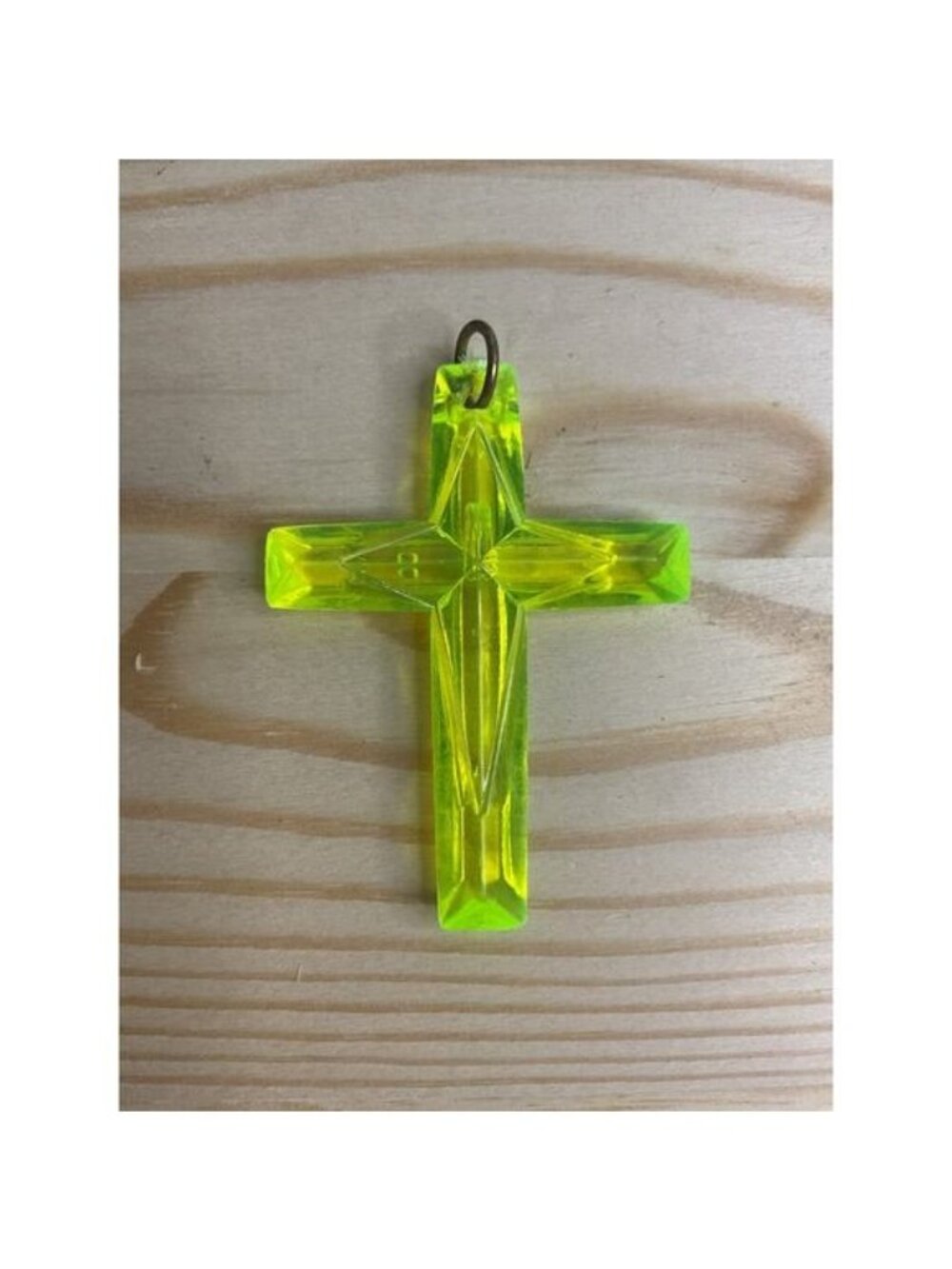 Vintage Neon Green Acrylic Inverted Cross Pendant Gothic Punk Atheist Charm
